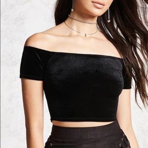 Black Velvet Off Shoulder Crop Top